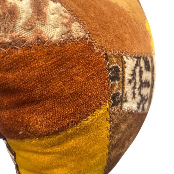 VTG Patchwork Throw Pillow 14” Brown Orange Yellow Striped Retro Boho Velour 70s - Picture 7 of 16